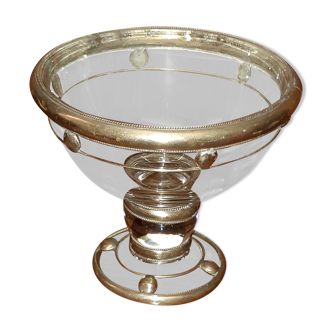 Coupe sur pied époque néo-gothique en verre cerclé de métal argenté, vers 1840