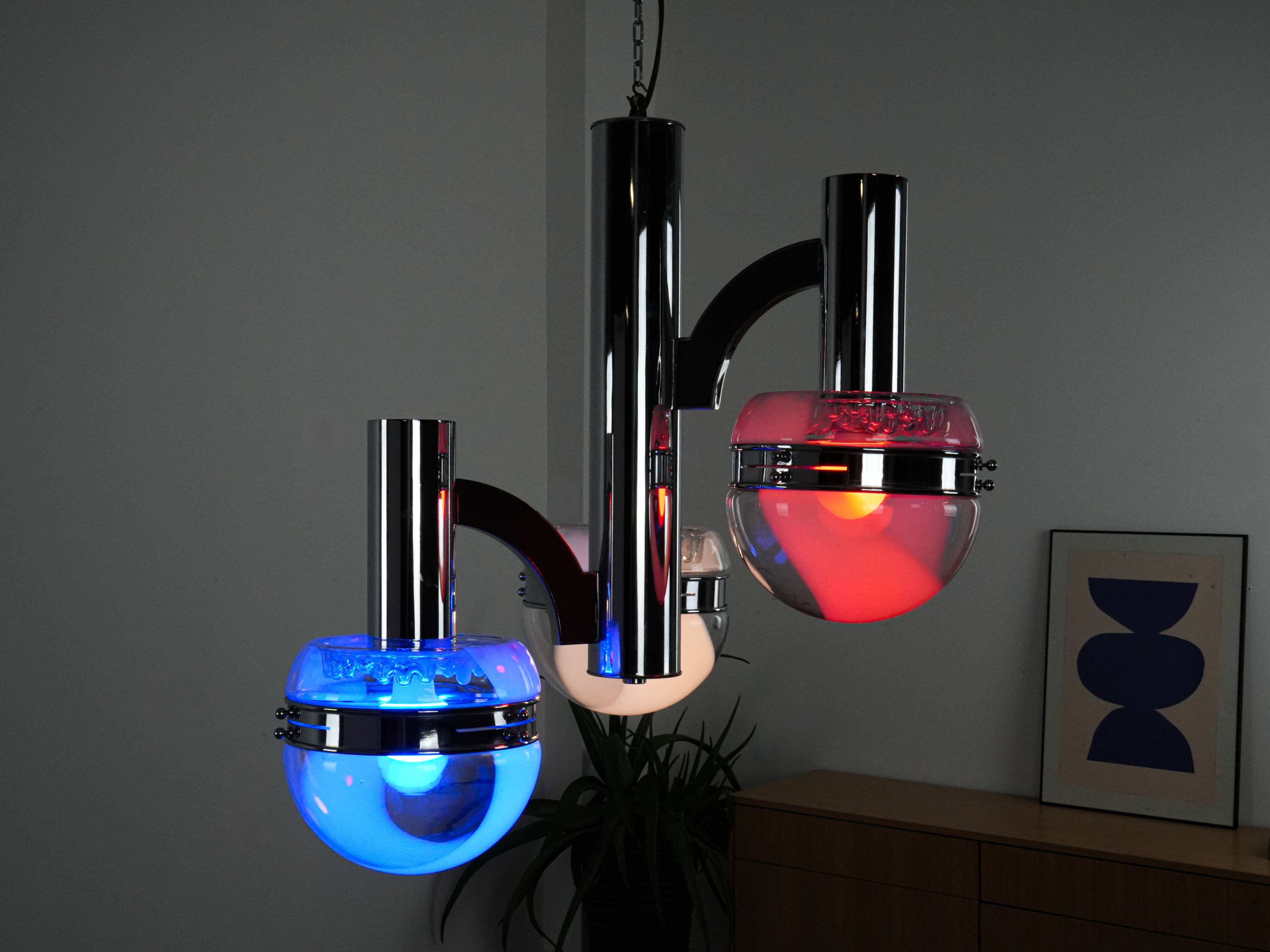 Lustre de style futuriste, verre de Murano, années 1970, fabriqué en Italie