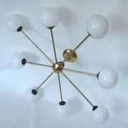 Stilnovo 1960s-style chandelier | Brass, metal and glass | 8x E14 | Vintage