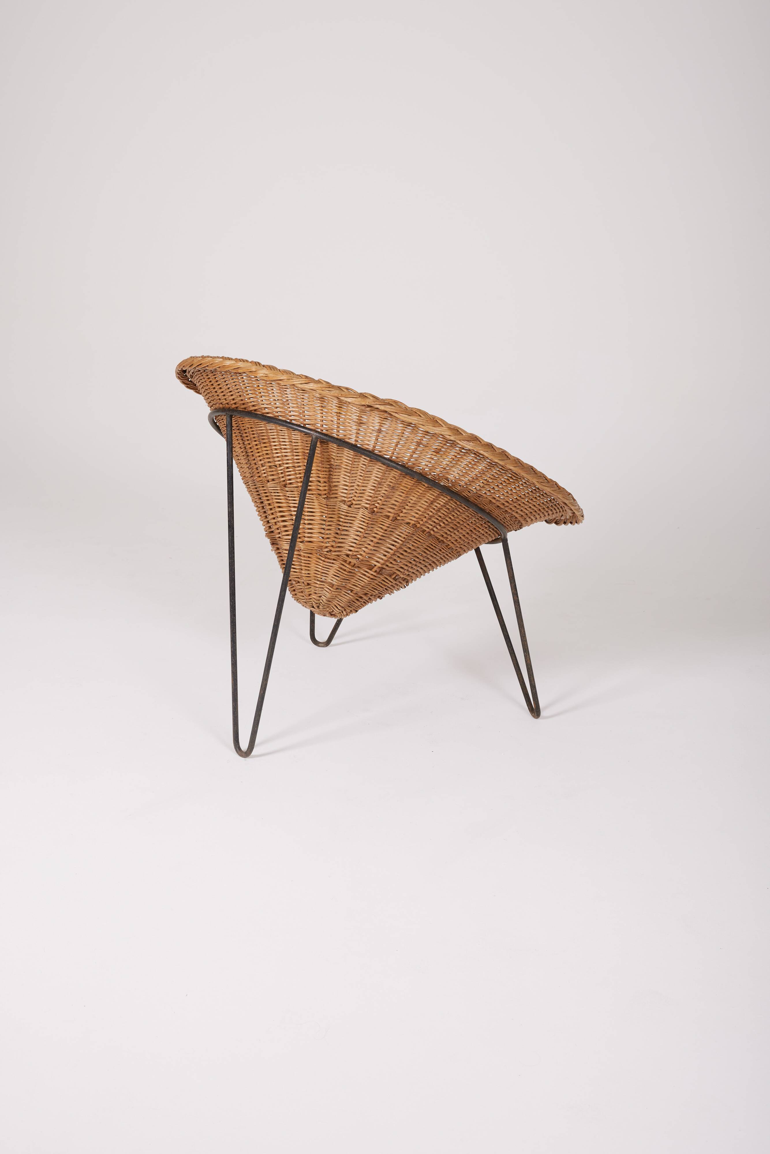 Rattan basket armchair, 1970s