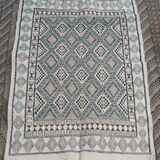 Handmade white blue and beige margoum rug