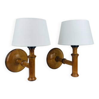 Paire d'appliques scandinaves Aneta en bois, années 60