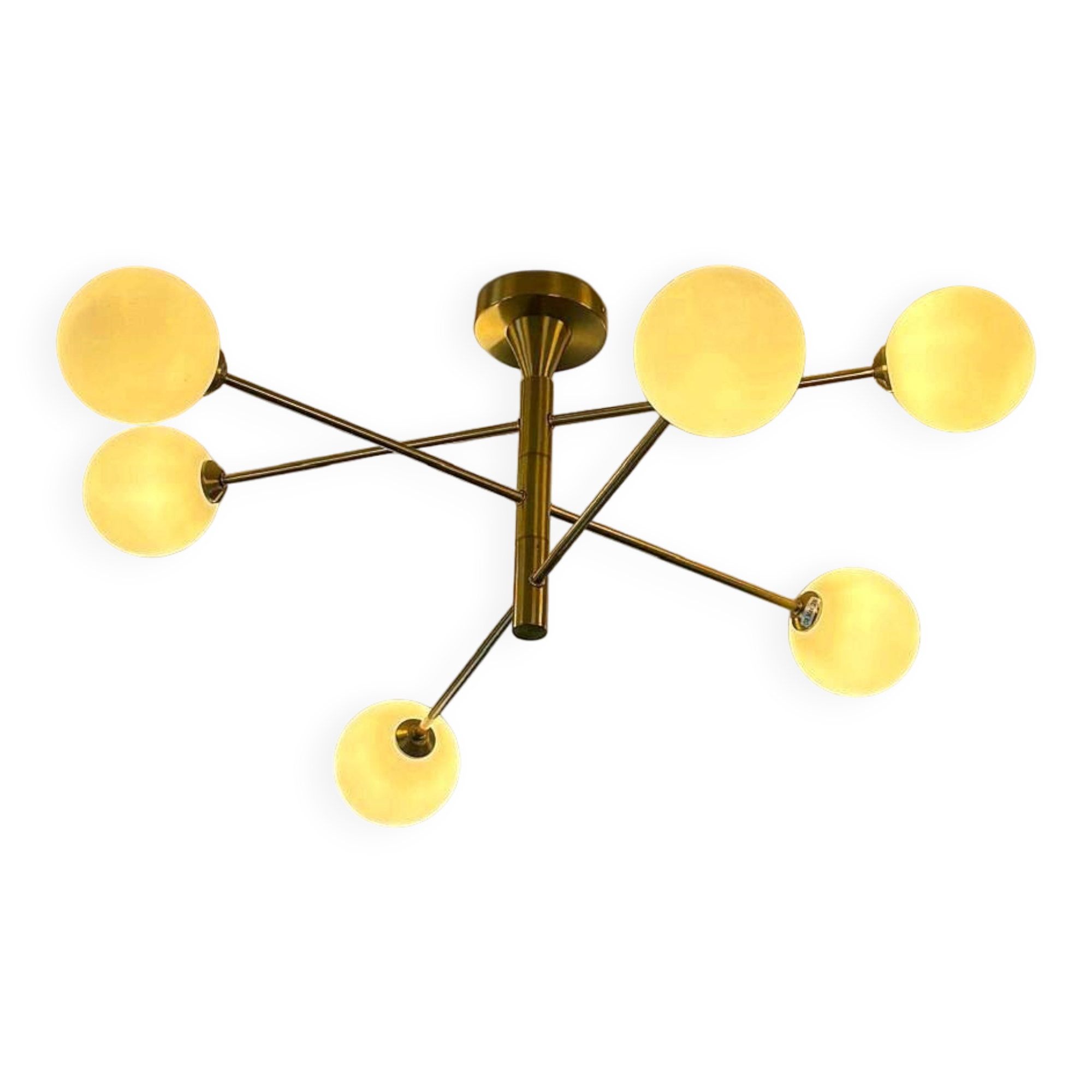 Lustre Cassius with 6 white glass globes and gold metal.