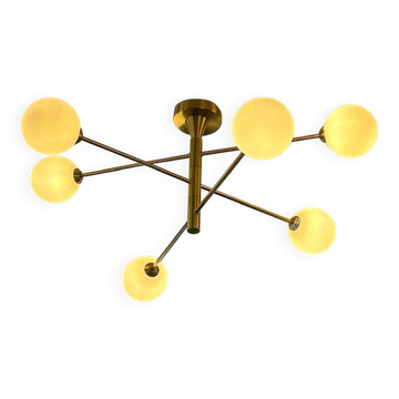Lustre Cassius with 6 white glass globes and gold metal.