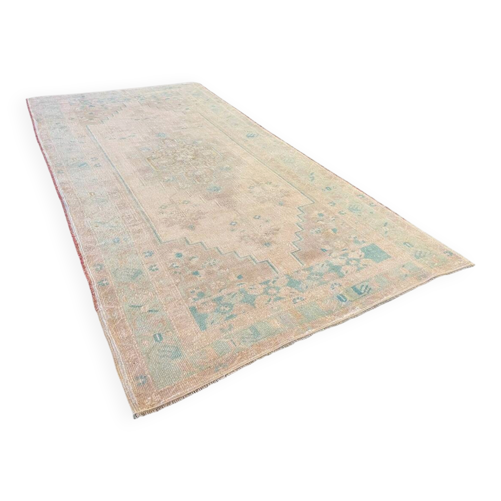 Handmade Pastel Beige Turquoise Area Rug