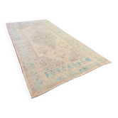 Tapis de zone fait main en beige pastel et turquoise