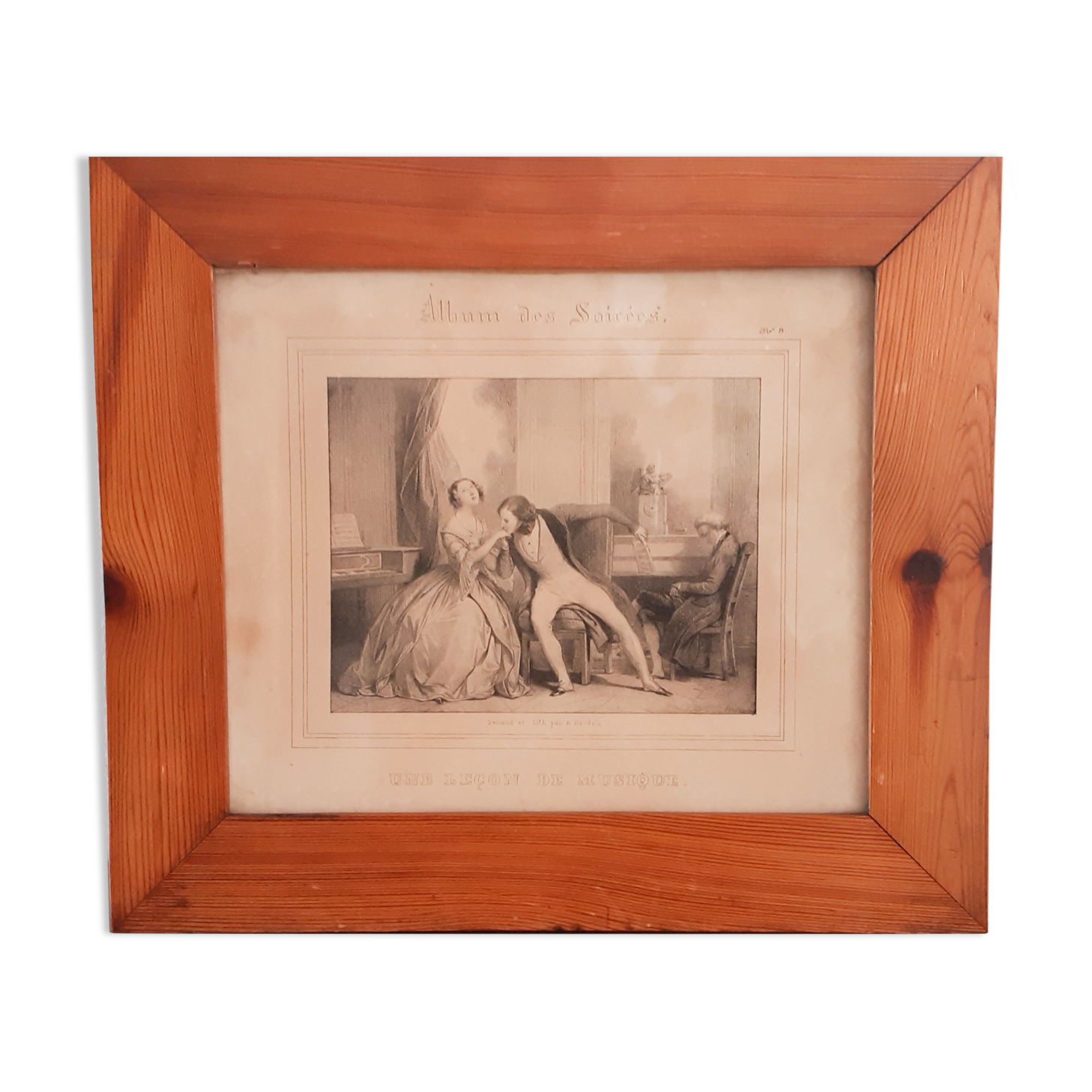 Engraving lithograph Achille Devéria , "The lesson of music "