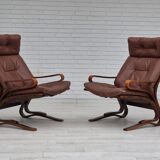 1970s, Scandinavian design, lounge chair, original condition, leather, bent wood.