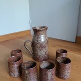 Orangeade service pitcher and 6 glasses in pyrite stoneware