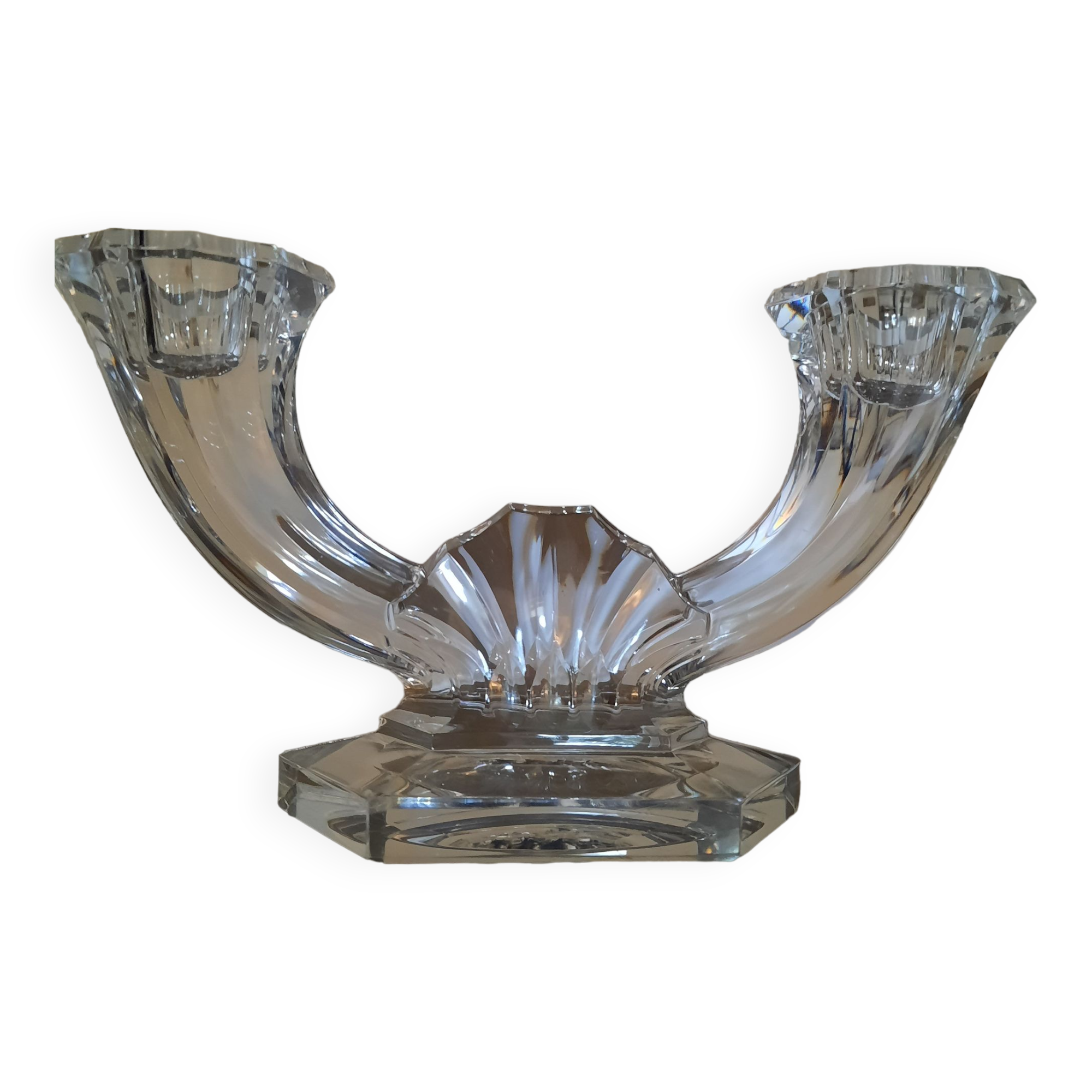 Bougeoir  2 branches en cristal Art déco Val Saint Lambert