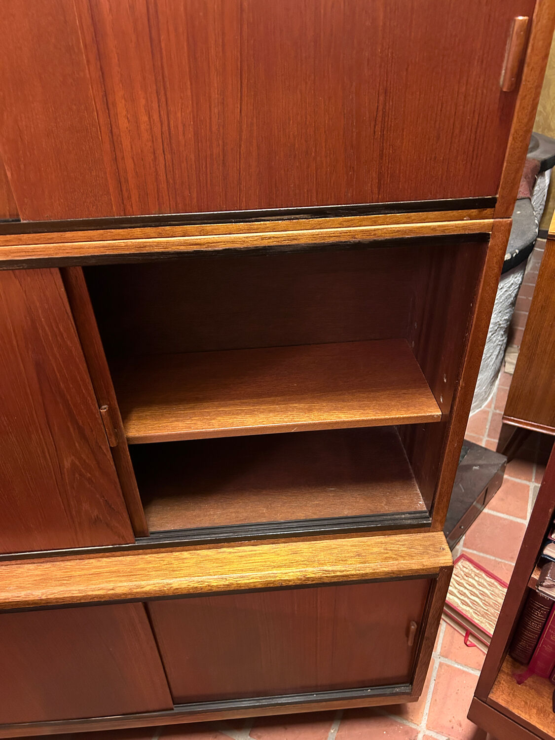 Mid century retro vintage teak stacking bookcase