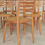 Set of 10 Bystrice tone wooden and caned chairs from the 1960s.