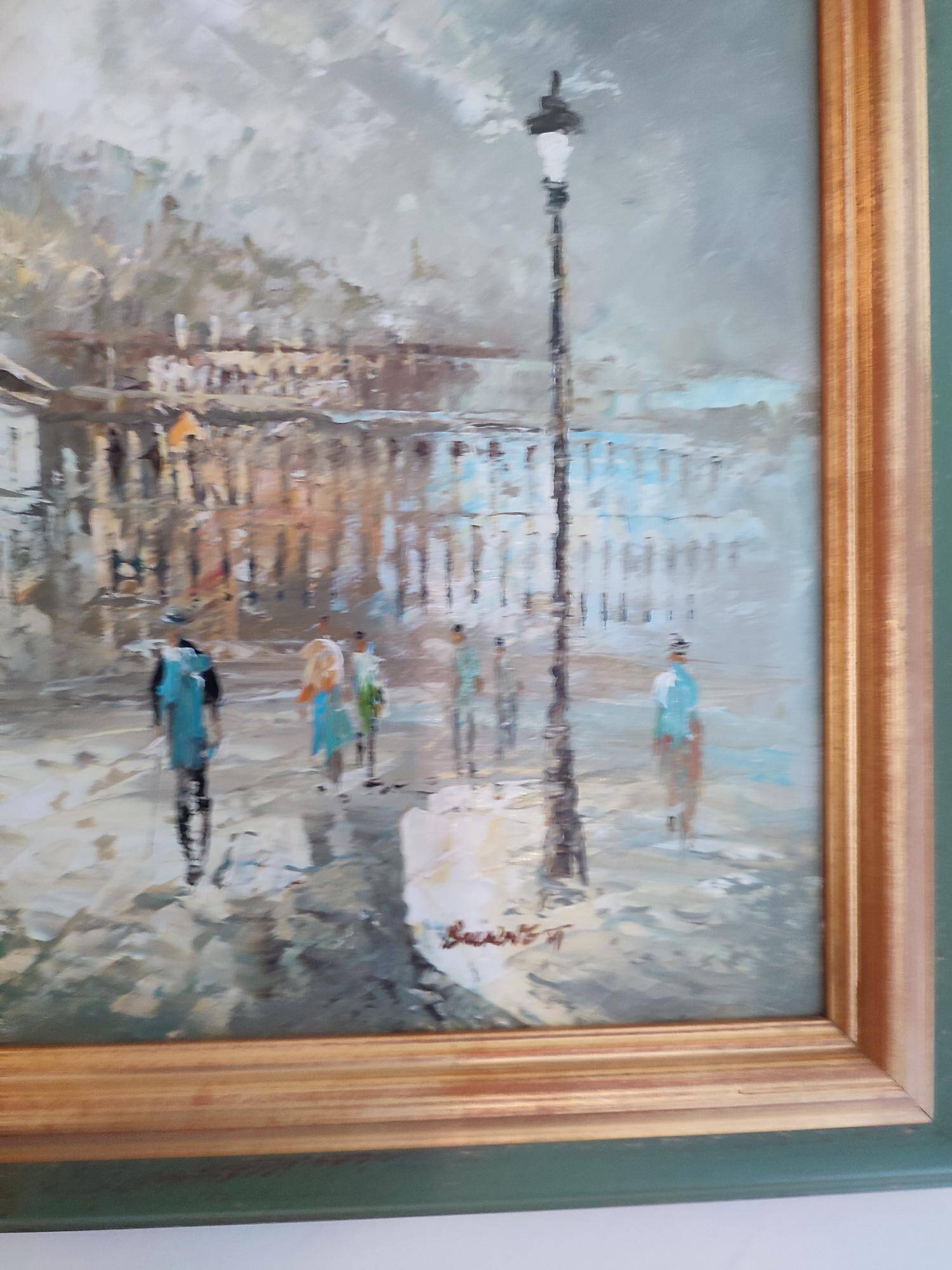 Description superb painting representing the place du tertre in Paris signed caroline burnett