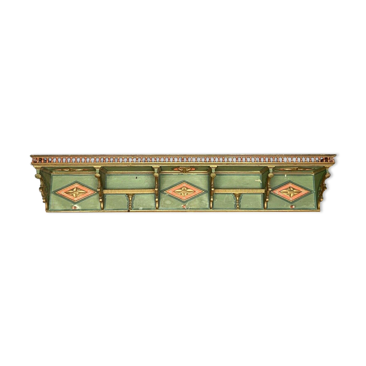 Italian floor patina green 1900 wood turns polychromy