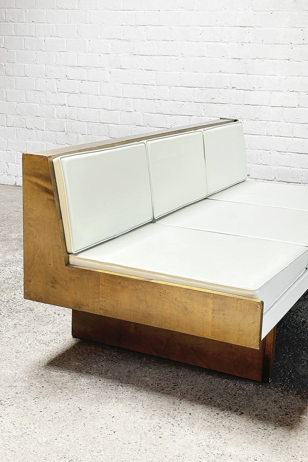 French Modernist Living Room Sofa Set In White Leather, 1950's