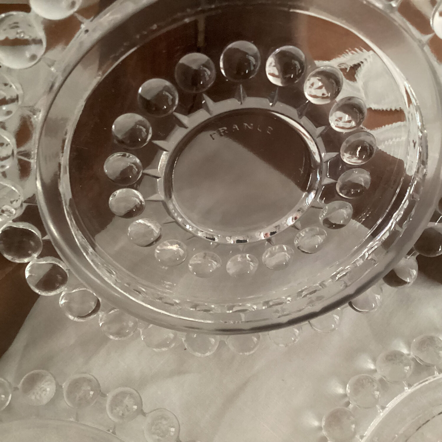 Set of 3 pearl border bottle coasters - vintage