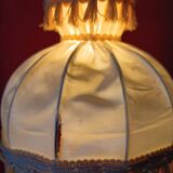 Antique lamp with green marble and bronze – fringed lampshade