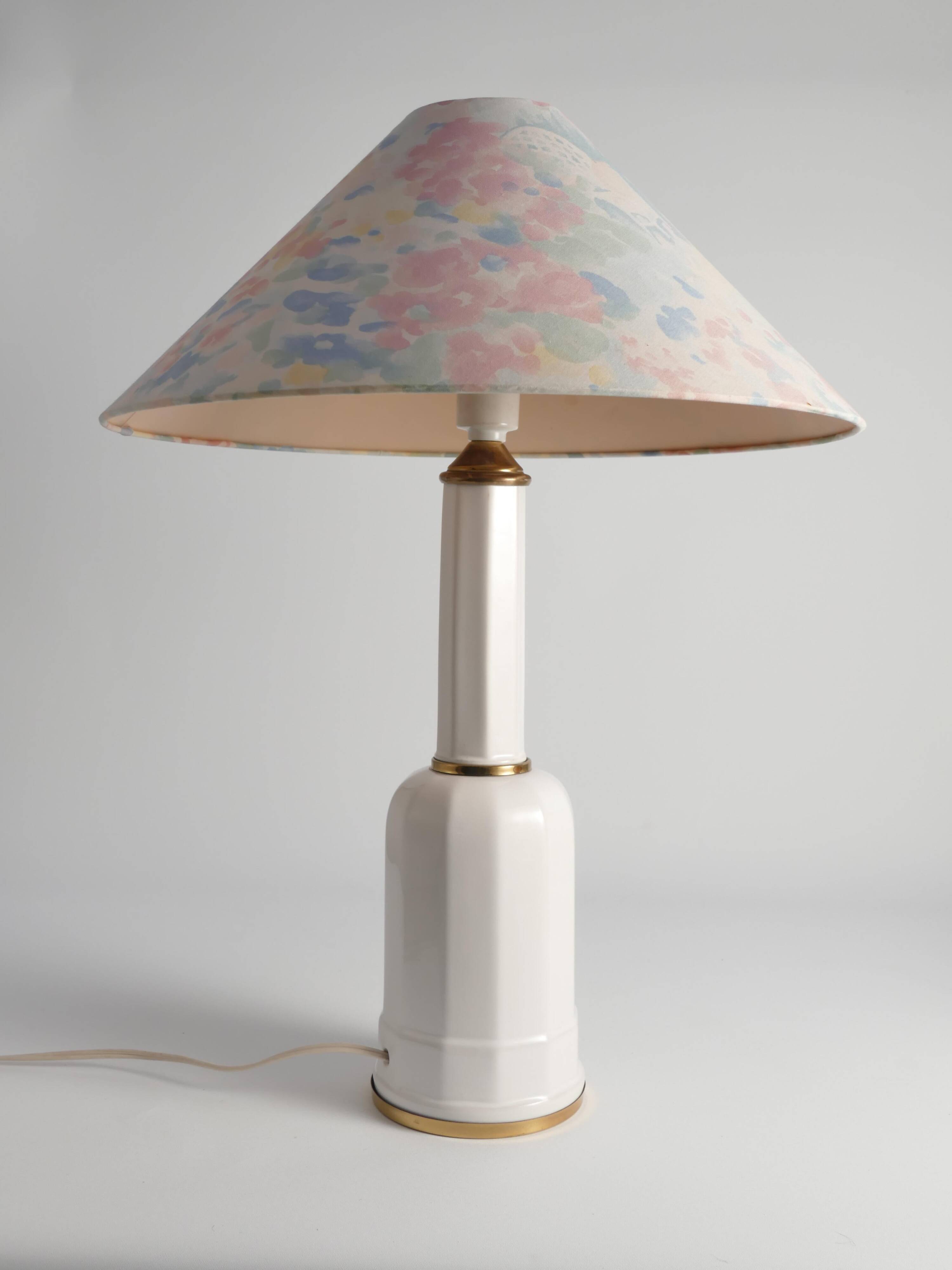 White Opaline Glass & Brass Heiberg Table Lamp, Denmark, Mid-19th century