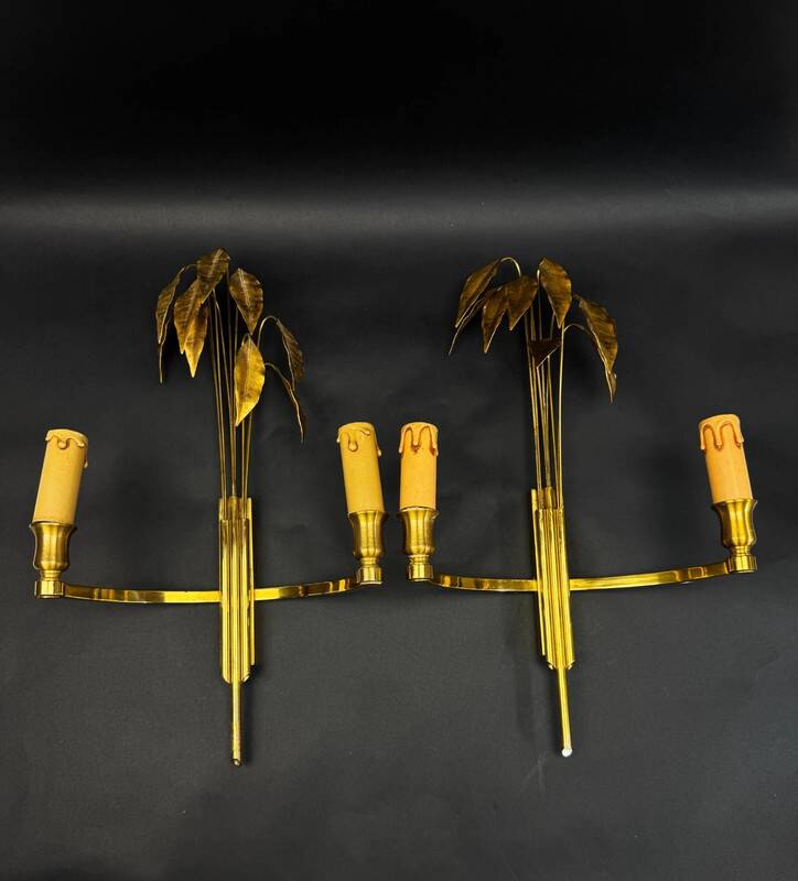 Pair of Maison Charles wall lights, "Lauriers" model, circa 1960