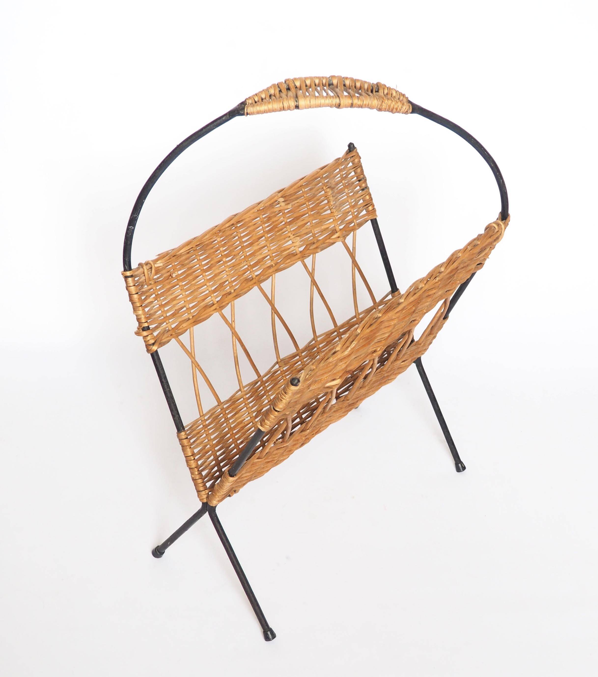 Iron and rattan magazine rack