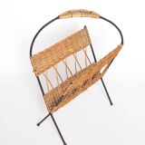 Iron and rattan magazine rack