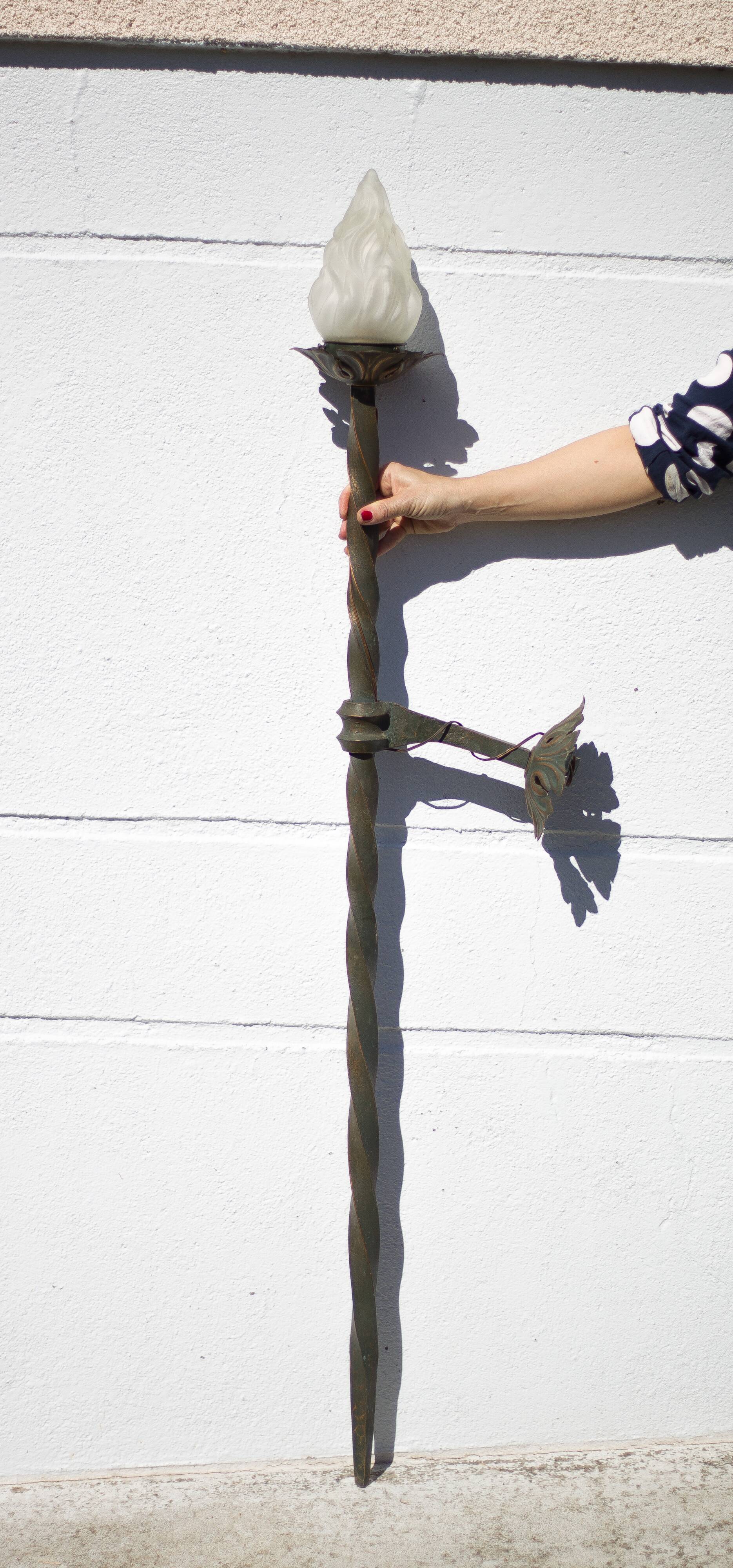 Wrought iron globe flame wall torch lamp, vintage wrought iron wall light, medieval