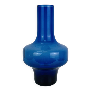 Vase verre bleu style scandinave des années 60, soufflé bouche