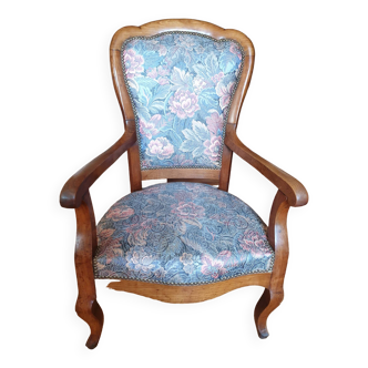 Louis-Philippe period cherry wood armchair, reupholstered and seat remade