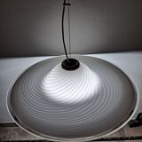 Vintage very large murano white swirl ceiling light clear rim