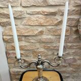 Pair of silver-plated metal candelabra