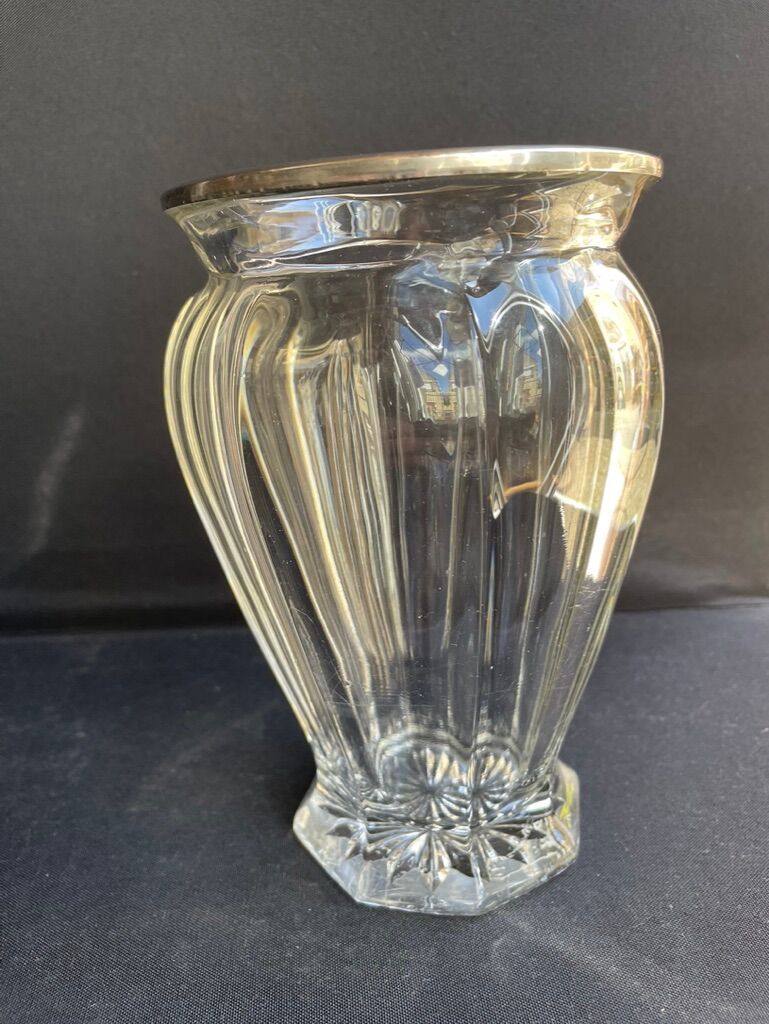 Vase in cut crystal and silver hallmark head of minerva 1st title