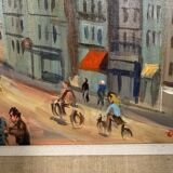 Ollier: oil on canvas mounted on panel, animated view of paris at the end of the 20th century