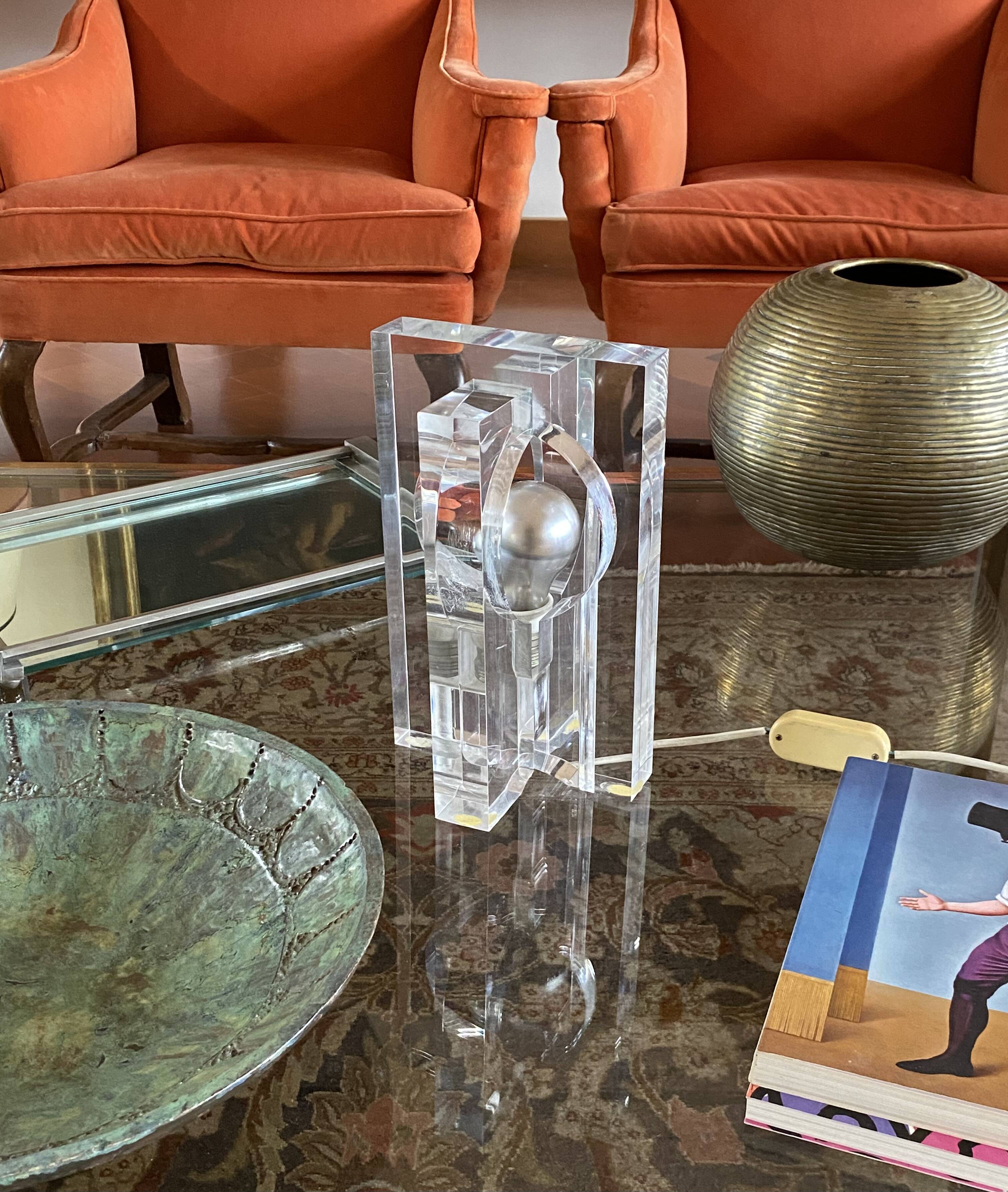 Sandro Petti, sculptural lucite table lamp, Maison Jansen France 1970s