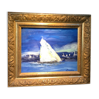Oil painting on wood "Charge of canvas" framed