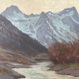 Painting "River of the Alps", Oil on panel, framed