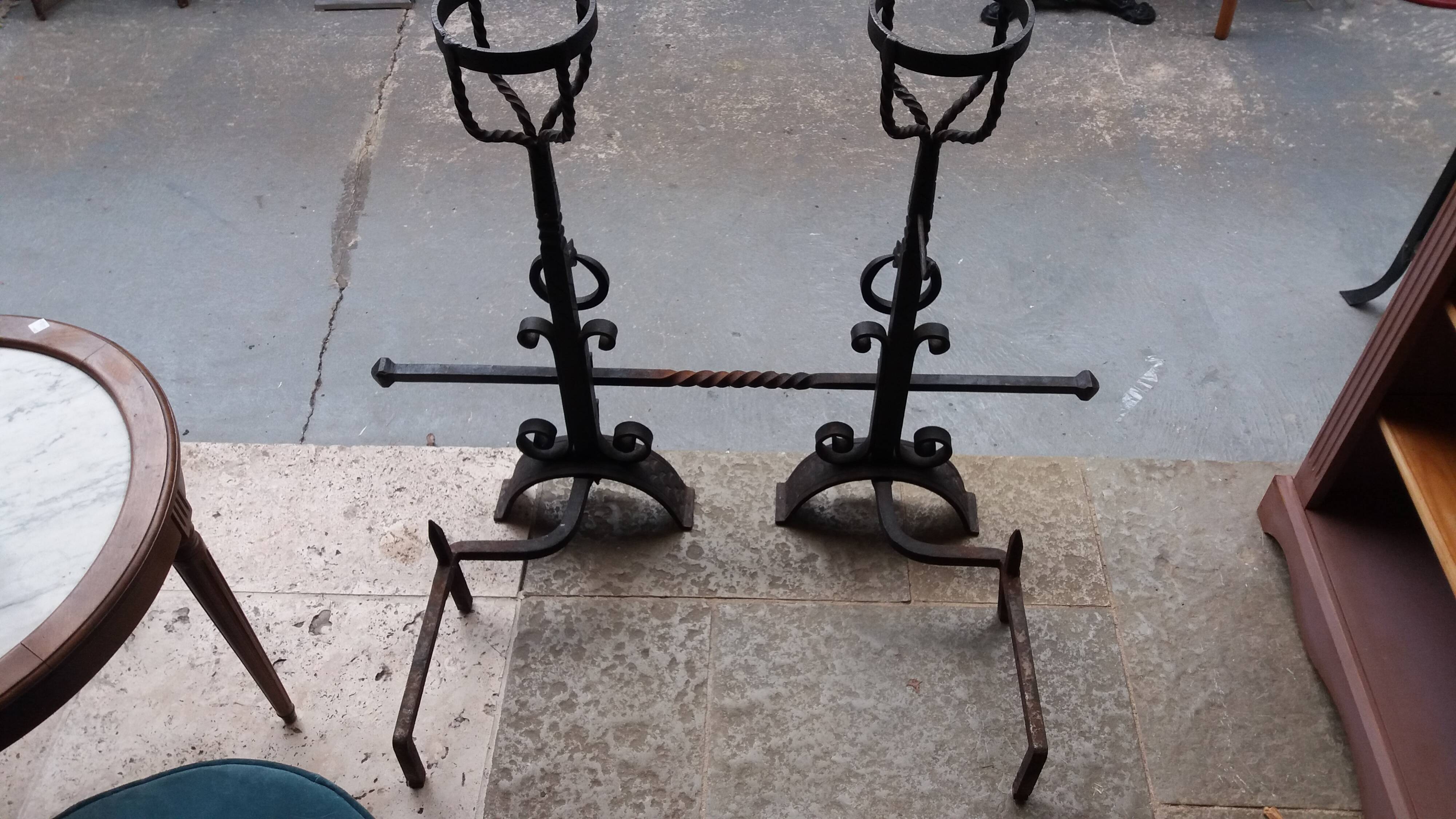 Pair of wrought iron andirons