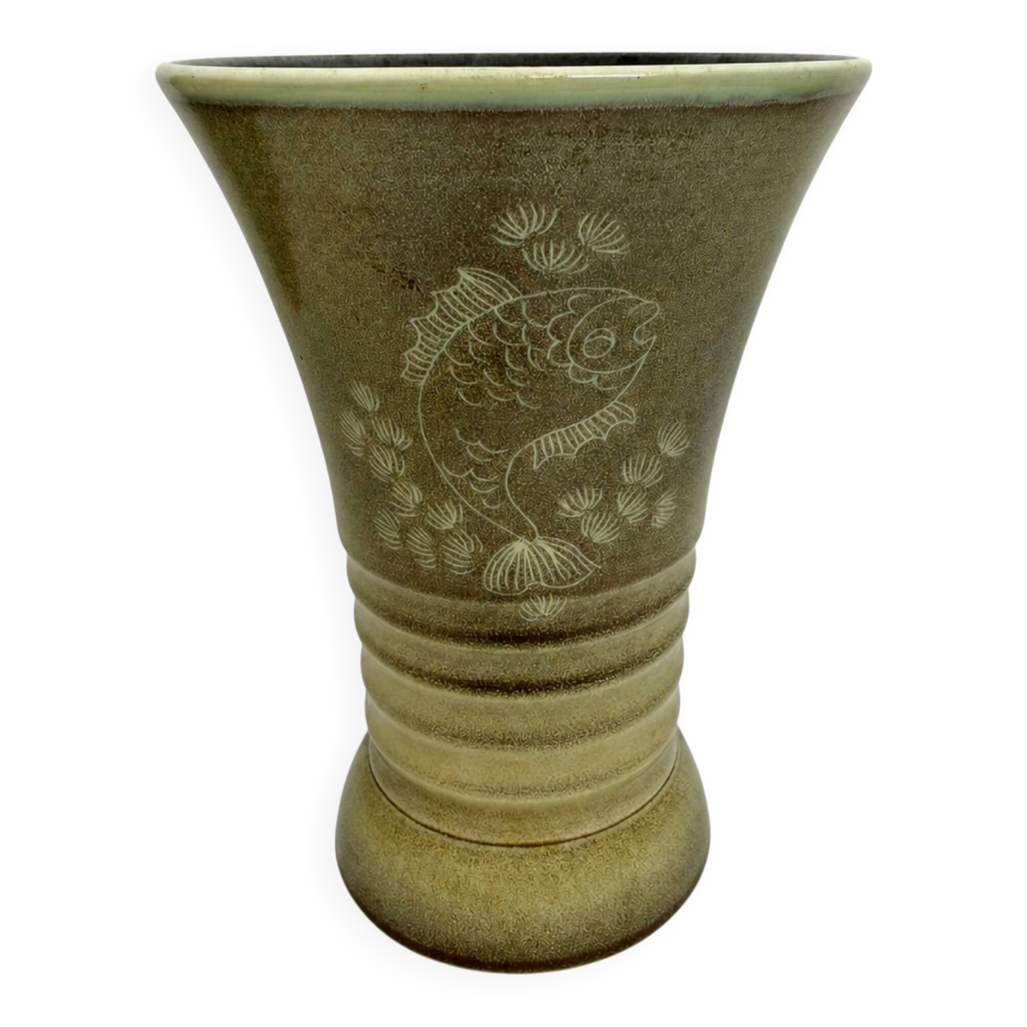 Ziegler vase Schaffhausen – sgraffito fish – Gustav Spörri period