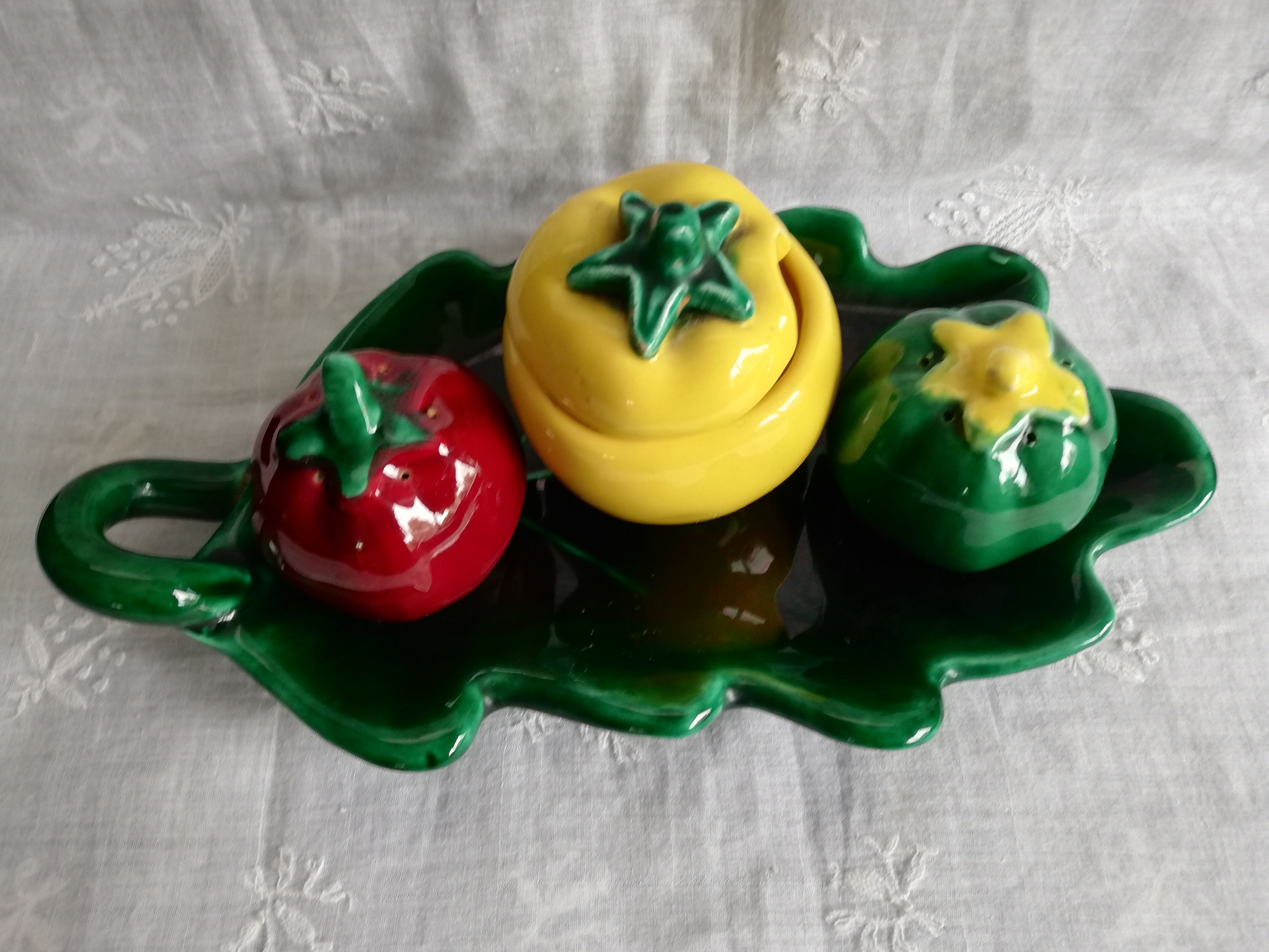 Trio salt, pepper, vintage ceramic mustard