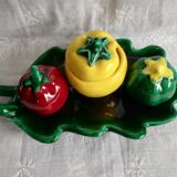 Trio salt, pepper, vintage ceramic mustard