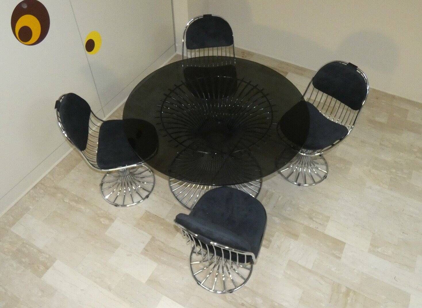 Margot chairs and Tulip dining table by Gastone Rinaldi for Rima, Italy, 1968, set of 5.