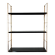 Modular string wall shelf in golden brass and black metal, 50s/60s