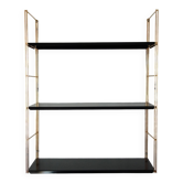 Modular string wall shelf in golden brass and black metal, 50s/60s
