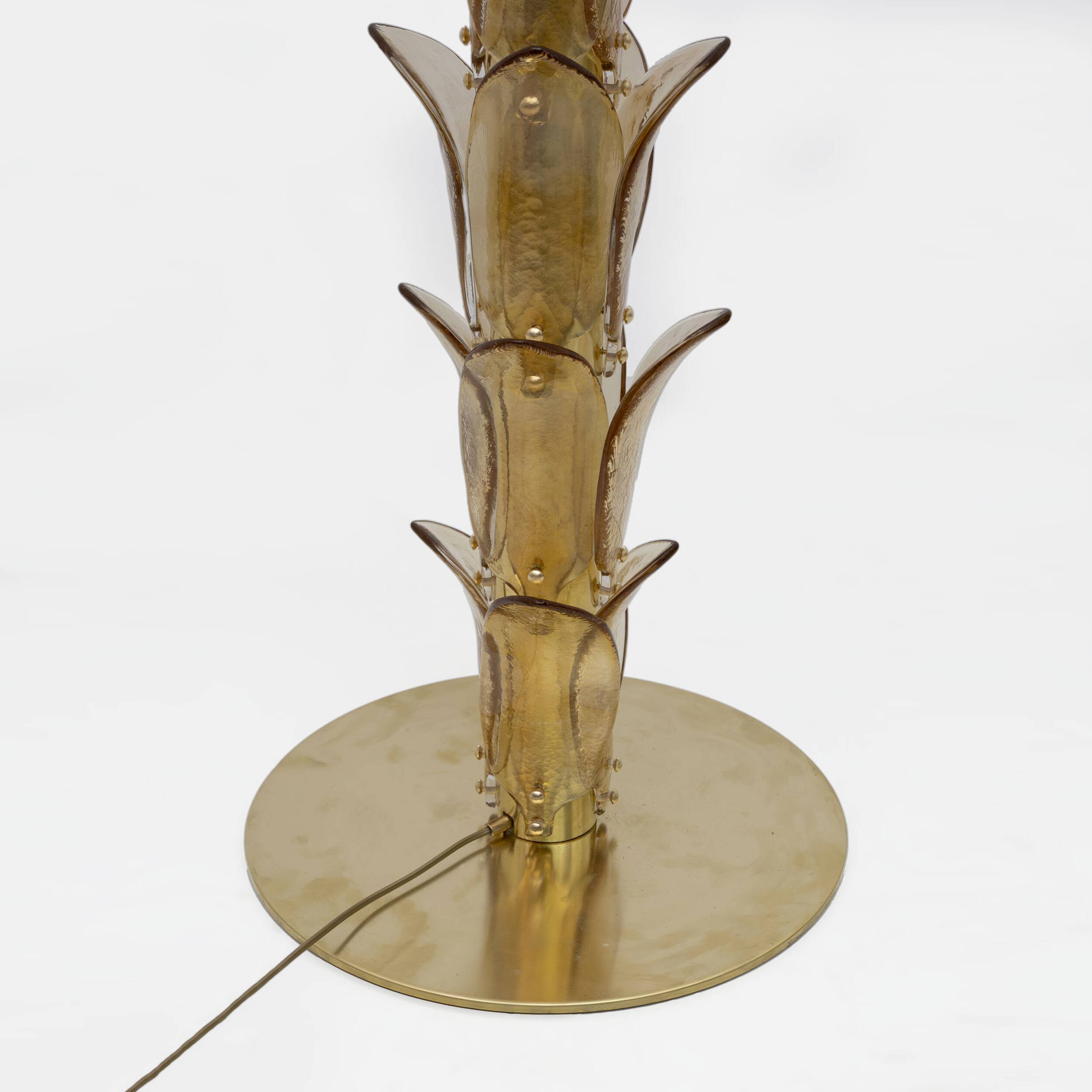 Mid-Century Modern Murano Glass and Brass Palm Tree Floor Lamp