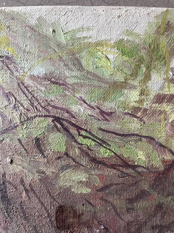 Tableau vintage années 70 paysage jardin