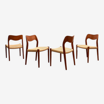 Mid century teak dining chairs by Niels O. Møller for J.L. Moller, Model 71, Set of 4,Denmark, 1950s