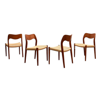 Mid century teak dining chairs by Niels O. Møller for J.L. Moller, Model 71, Set of 4,Denmark, 1950s