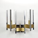 Gaetano Sciolari Large Wall Sconces / Sconces, Chrome, Brass, Glass, 1970s