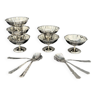 Set of 6 vintage stainless steel bowls with spoons