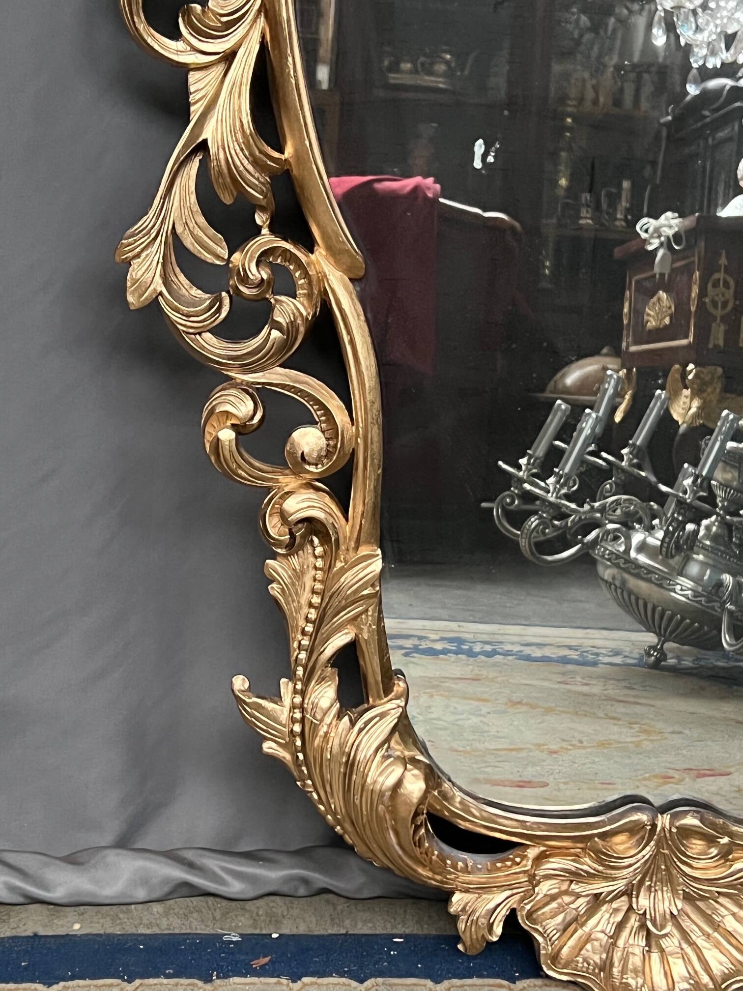 Antique rococo style wooden mirror. Solid walnut.