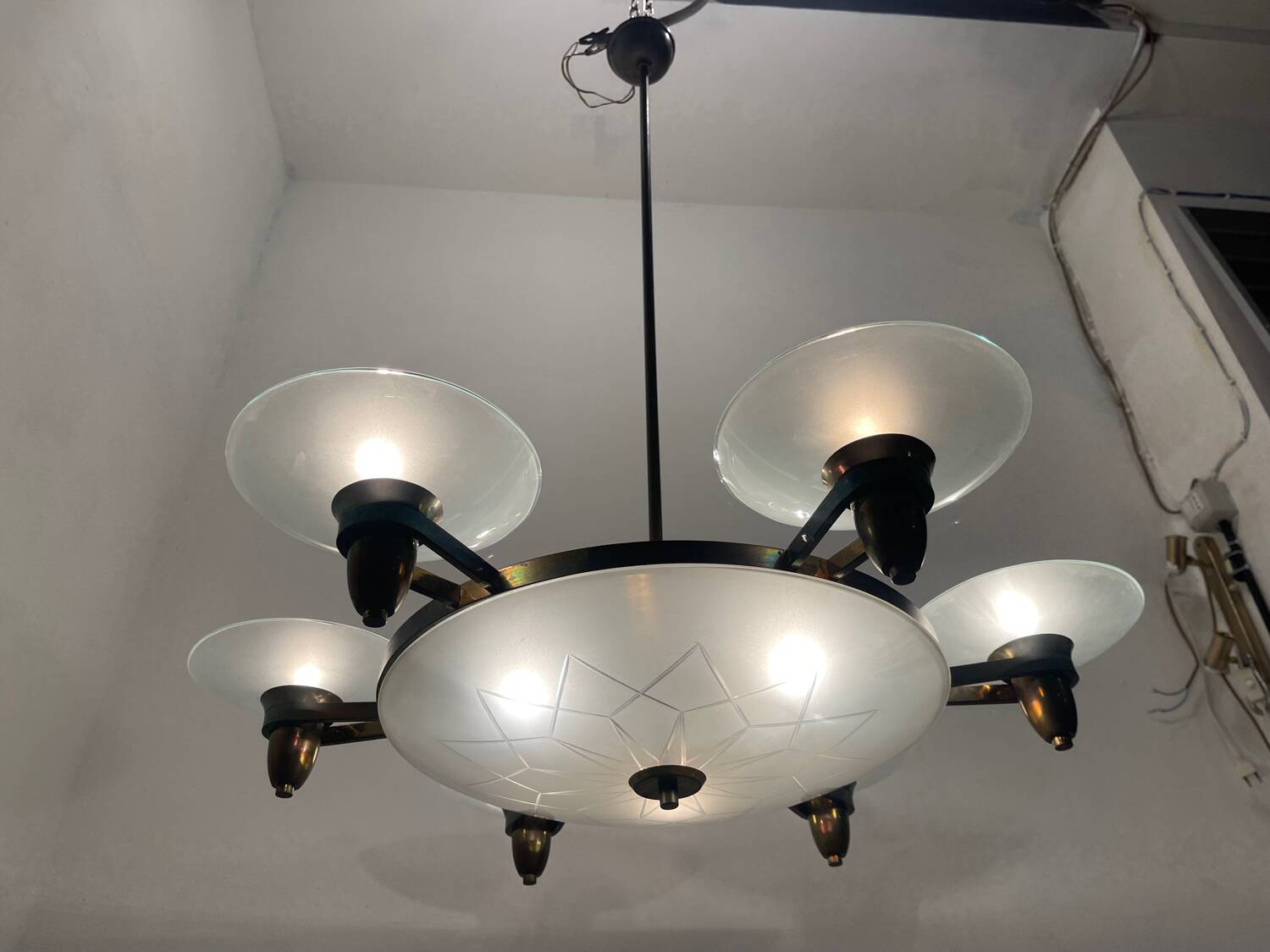 Large Art Deco Bronze Chandelier 1950’s